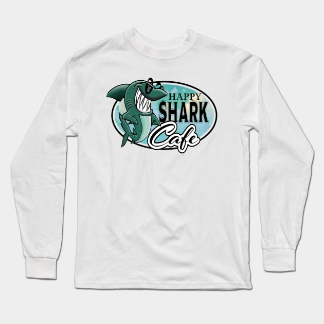 Happy Shark Cafe Long Sleeve T-Shirt by PeggyNovak